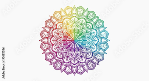 Colorful Geometric Mandala Flower Illustration Isolated on White Background