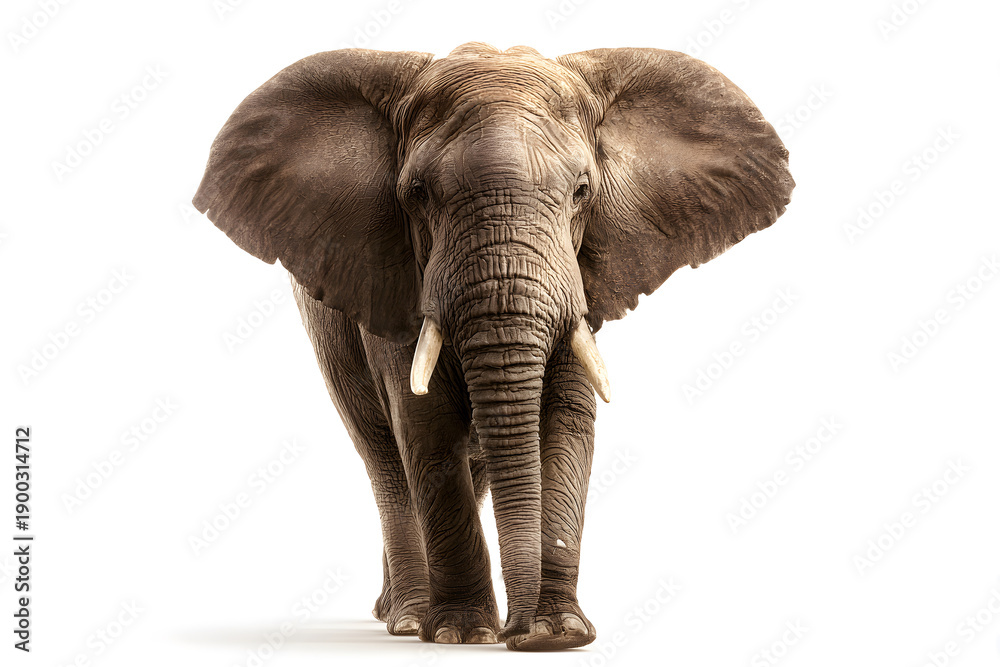 Obraz premium Majestic elephant walking on a plain against a bright background in a tranquil setting