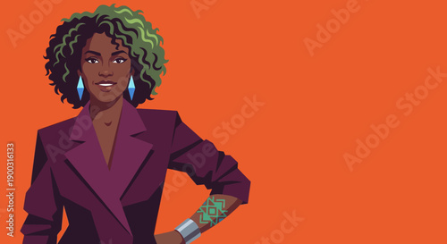 Vector portrait of a Black woman with colorful hair and suit