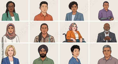 Diverse Avatars Grid: Multi-Ethnic Professional Headshot Collection