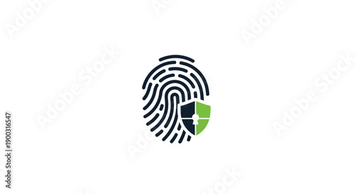 Fingerprint with shield logo security concept.
