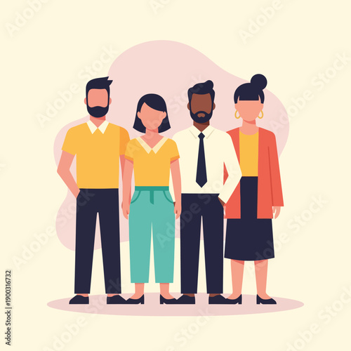 Diverse business team illustration. Group of four coworkers standing together.