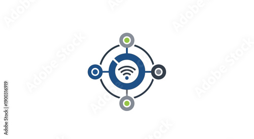 WiFi Network Connectivity Symbol with Connected Nodes isolated white background