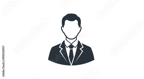 Professional Male Avatar Icon in Suit and Tie on Isolated White Background