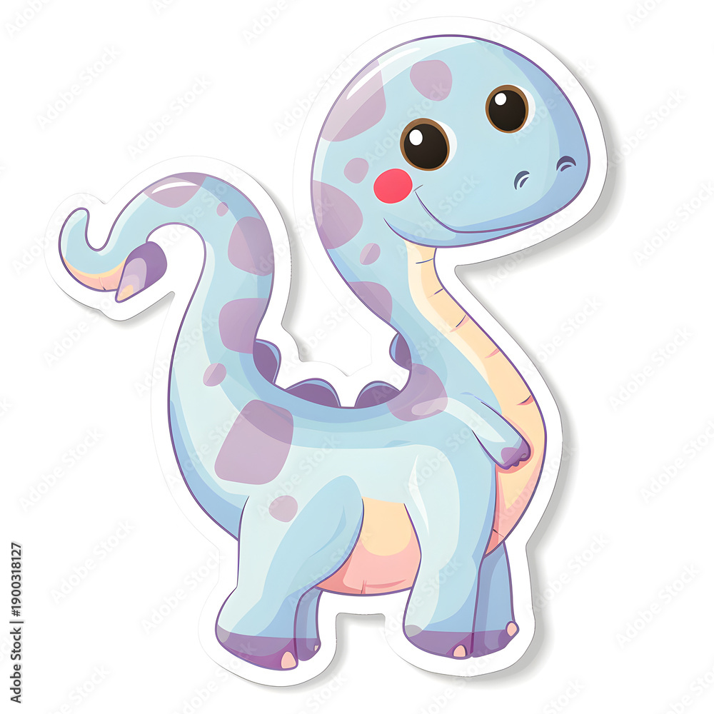 Obraz premium Cute cartoon dinosaur sticker with pastel colors and playful expression blue