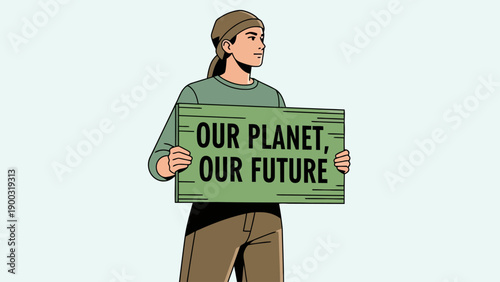 Person holds sign reading OUR PLANET OUR FUTURE