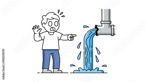 Person shocked by a broken pipe gushing water
