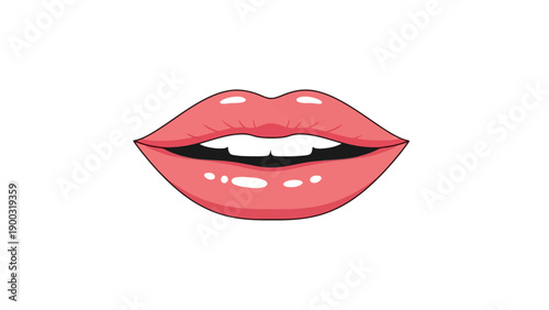 Pink lips with glossy highlights and visible teeth