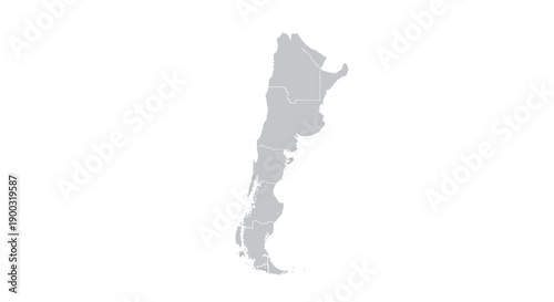A grey map of Argentina showing its provinces on a white background, illustrating the country's geographical outline.