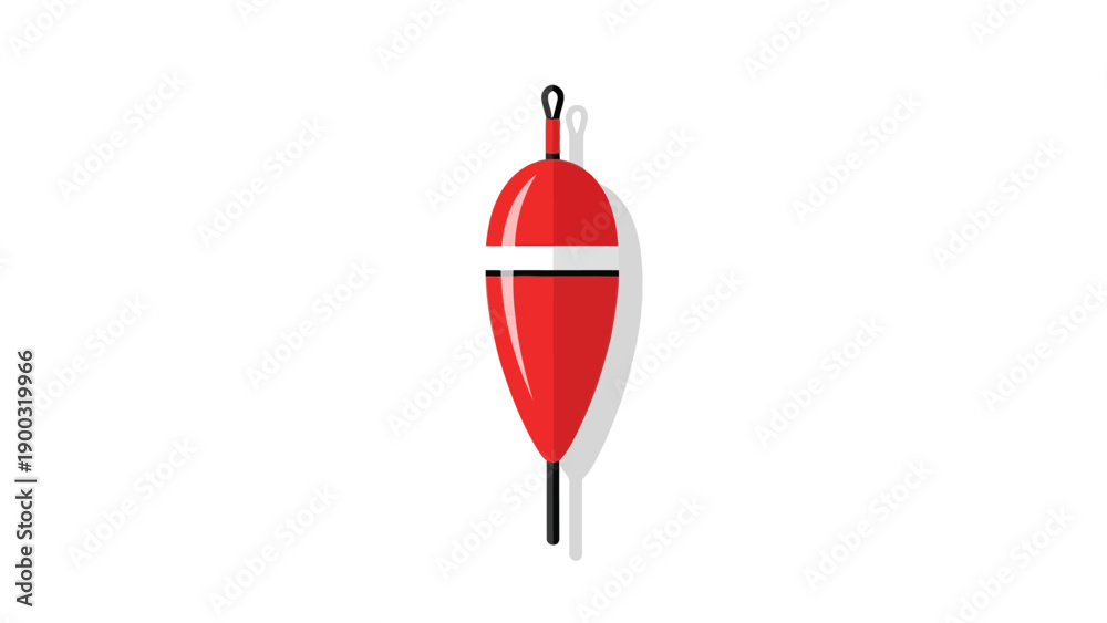 Obraz premium Red fishing bobber with black accents and shadow on white