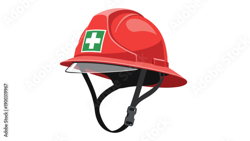 Red helmet with a green square and white cross on the front