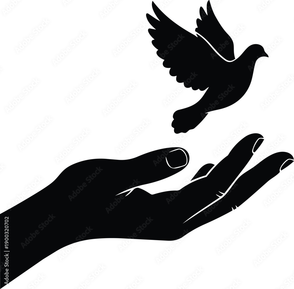 Fototapeta premium Peace dove released from hand freedom hope vector illustration flat design scalable graphic
