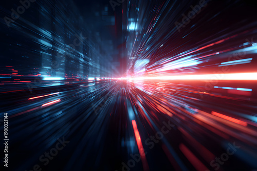 Lights move quickly in a city at night with tall buildings and bright colors