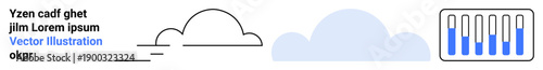 Cloud outline, filled cloud, bar chart analysis in blue and white. Ideal for analytics, data storage, weather, minimalism, business, technology simple landing page