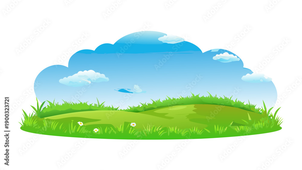 Fototapeta premium Green Hills Landscape With Blue Sky and Clouds