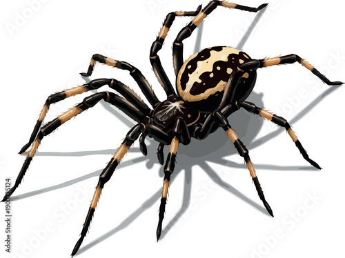 Detailed Spider Vector Isolated Object with Yellow Black Patterns and Shadow