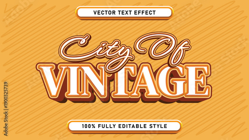 City Of Vintage Text Effect – Retro Style, Fully Editable Typography with 3D Shadow and Outline