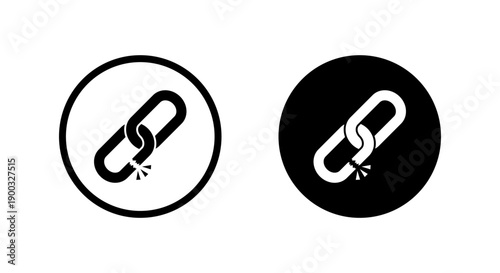 Broken chain link icon in black circle. Hyperlink damage symbol. Website error sign