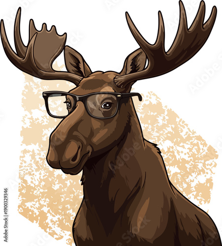Hipster Moose Wearing Glasses Pixel Art Isolated Object Neutral Background
