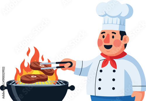 Chef Cooking With Pan Illustration isolated on transparent background