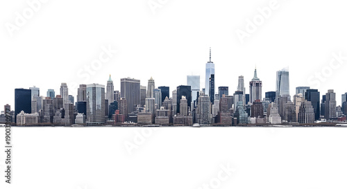 New York City Skyline with Skyscrapers and Rise Buildings isolated on a transparent background Manhattan