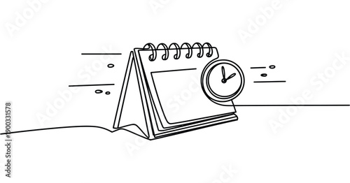 minimalist line art calendar with clock time management icon.