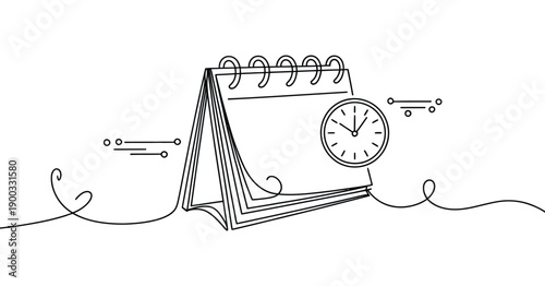 minimalist line art calendar with clock time management icon.