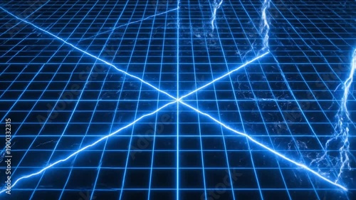 Blue Grid Background with Electric Lightning Effects.