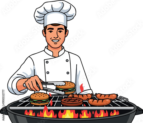 Chef Grilling Food Illustration