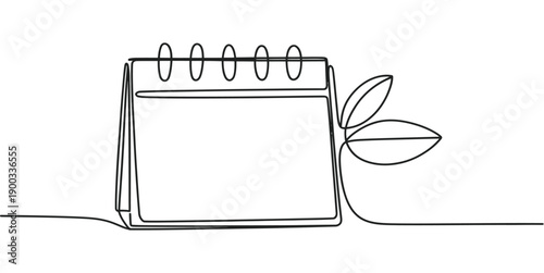 continuous line drawing calendar and leaf time and nature concept.