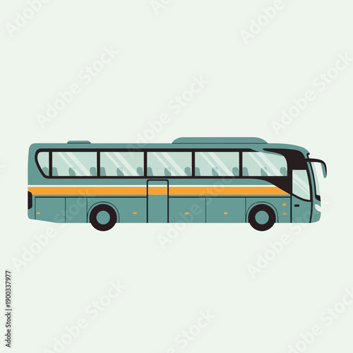 Turquoise Coach Bus with Orange Stripe, Side View