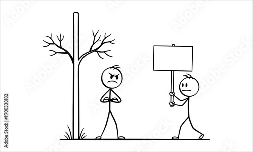 An Angry Stick Figure Confronts a Protesting Stick Figure Holding a Blank Sign
