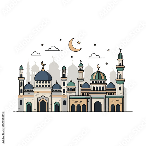 Mosque Architecture with Domes and Minarets 1.