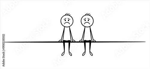 Two sad Stick Figure characters feeling disappointment, sitting together in despair