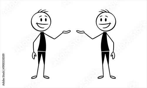 Cheerful Stick Figures Communicating and Interacting with Open Hand Gestures
