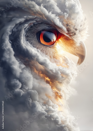 Eagle Shaped Cloud Formation in Firey Sunset, Imaginary Nature, Symbolic Vision