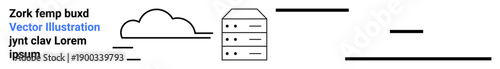 Cloud computing, data storage, technology infrastructure, digital systems, networking solutions, IT services. Minimalist icon a data server and a cloud. Cloud computing and data storage concept