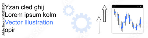 Business strategy, financial growth, data analysis, economic progress, market performance, technological planning. Gears, chart and arrows indicating success. Business strategy and financial growth