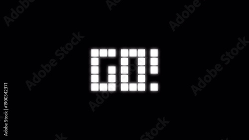 3 2 1 go countdown animation with digital dot style on transparent background, 321 go counter time limit animated on black background.