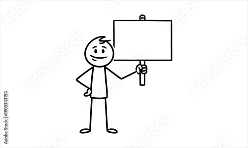 Stick Figure Holding a Blank Sign for Your Message and Information