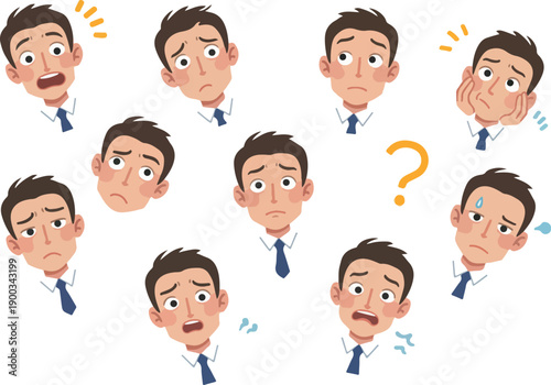 Business Man Emoji Icons Expressing Worry Confusion And Concern