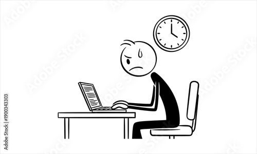 Feeling the intense pressure of a looming deadline, a stressed worker toils at their computer
