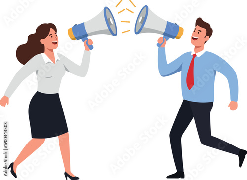 Business People Announcing News Megaphones Flat Illustration