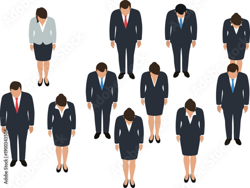 Business People Bowing Flat Design Isolated Figures In Suits With Blue Ties