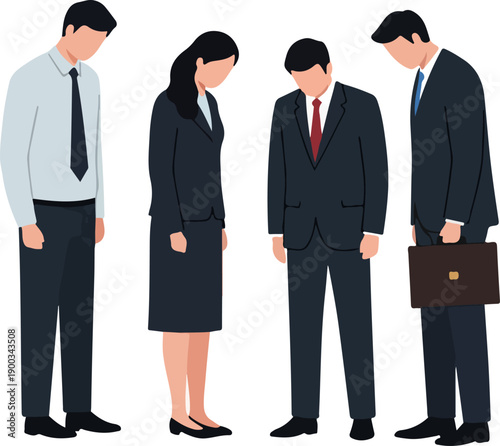 Business People Bowing Heads Flat Design Isolated Businessmen and Businesswomen Minimalist