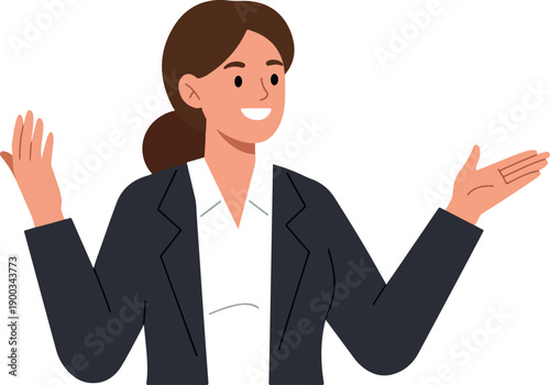 Business Woman Gesturing White Shirt Black Blazer Flat Design Isolated