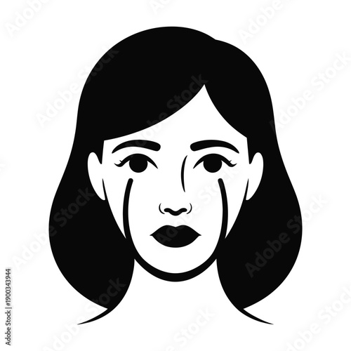 Stylized illustration of a woman's face in black silhouette showing tears streaming down her cheeks in.