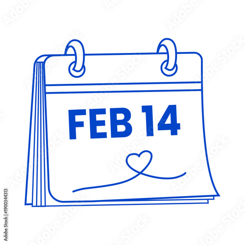 Valentine's day calendar page with heart on february 14th love and romance concept