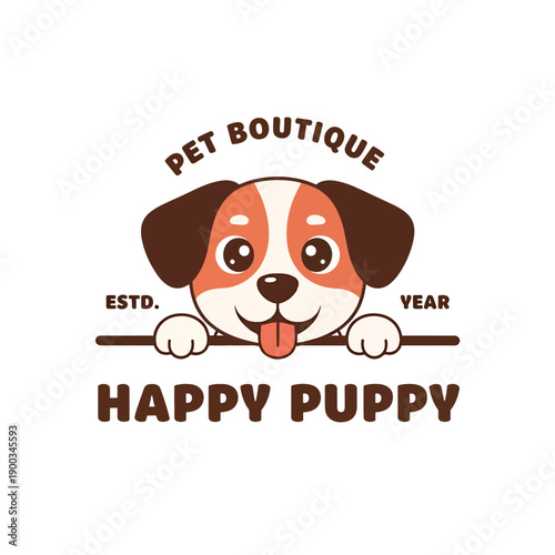 Happy Puppy Logo for Pet Business, Cute Cartoon Dog Peeking with Tongue Out
