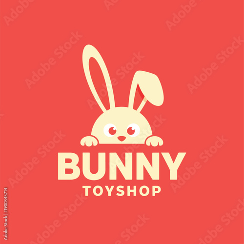 Wallpaper Mural Playful Cartoon Rabbit Peeking Logo Design for Children's Toy Store Brand Identity Vector Illustration Torontodigital.ca